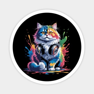 Splash Art Headphones British Longhair Cat Highland Straight Magnet